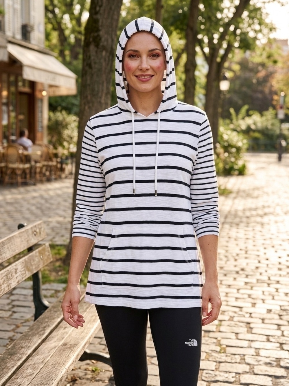 J. Jill Hooded Tunic Pullover Long Sleeve Roll-Tab Size Med Cotton Blend Pocket
